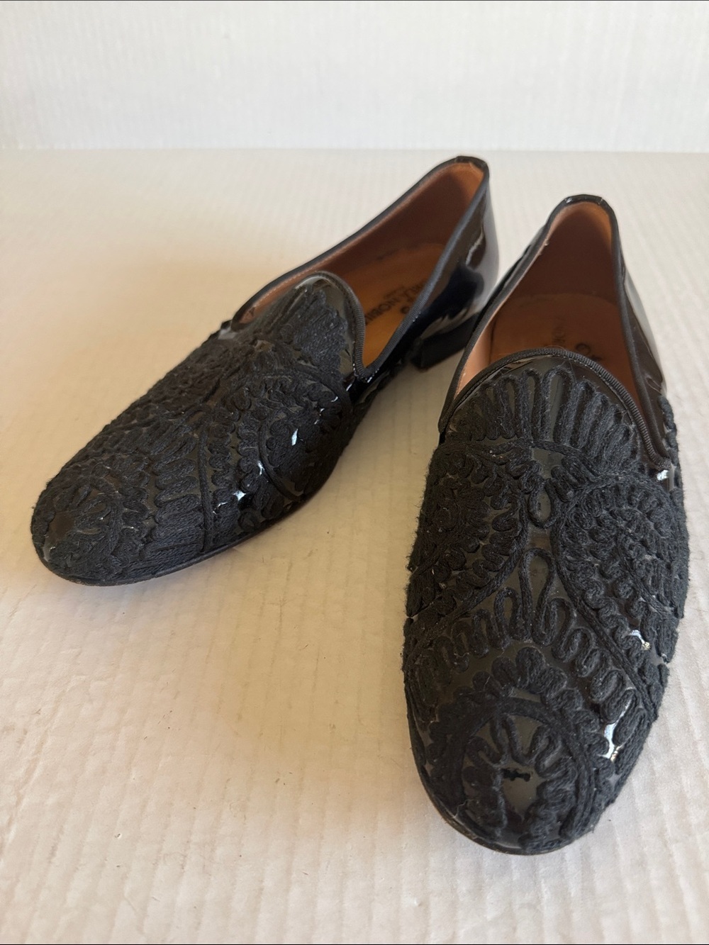 Andrea Nobile Black Patent Leather With Raised Embroidered Braiding Loafers